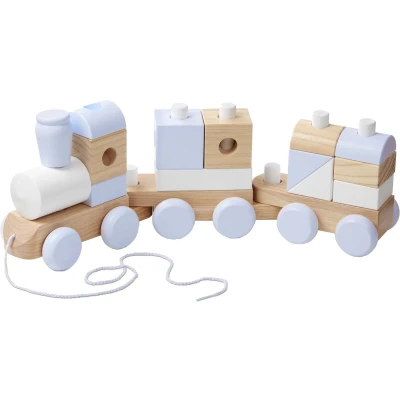 Afbeelding van Melissa &amp; Doug Extra grote houten stapeltrein Naturel met 3 kleuren voor peuters (17 speelstukjes)