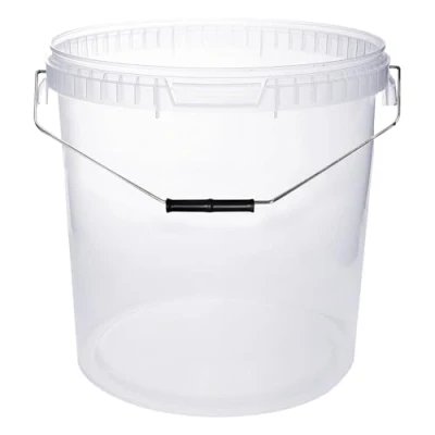 Afbeelding van BenBow emmer met deksel, 5 x 30 l, transparant, geschikt voor levensmiddelen, stabiel, luchtdicht, plastic handvat, leeg, stuks van elk liter