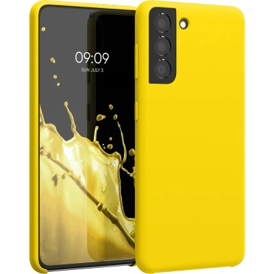 Afbeelding van kwmobile telefoonhoesje geschikt voor Samsung Galaxy S21 Hoesje met siliconen coating Smartphone case in stralend geel