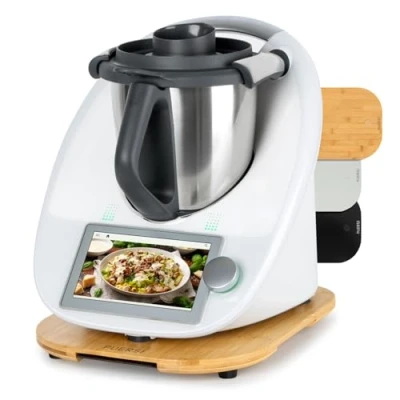 Afbeelding van PUERSI Schuifplank voor Thermomix TM6/TM5, 2e generatie, plank met wielen, licht glijdende bamboe rolplank/slider