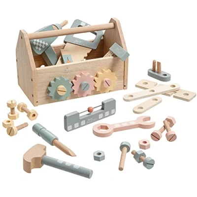 Afbeelding van howa ® Toolbox gereedschapskist kinderen met 45 stuks accessoires van hout