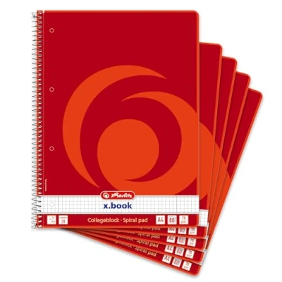 Afbeelding van Herlitz 306456 Collegeblok, A4, 80 vellen rand links en rechts, 5 stuks