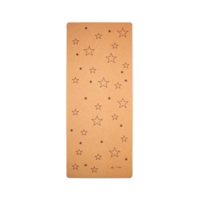 Afbeelding van Yogamat voor kinderen van kurk en rubber met sterren, afmetingen 155 x 61 cm, vrij schadelijke stoffen, antislip, veganistisch duurzaam, eco yogamat, inclusief yogatas