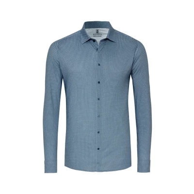 Afbeelding van Desoto Overhemd Kent Print Donkerblauw maat XXL Heren Overhemden Casual met Slim fit Pasvorm Super stretch