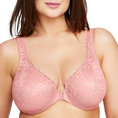 Afbeelding van Glamorise Vrouwen Plus Size Wonderwire Kant Front Sluiting Onderdraad #9245, Abrikoos, 75B