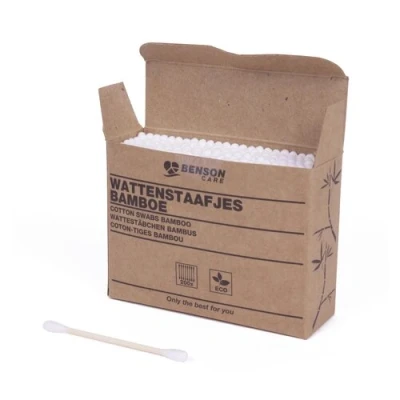 Afbeelding van Benson Bamboe Wattenstaafjes 7.5 cm in Kartonnen Doos 200 stuks