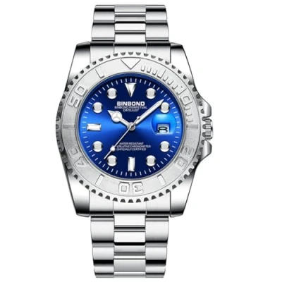 Afbeelding van JewelryWe Heren Lichtgevend Analoge Horloge: 3 ATM Waterdicht Roestvrij Staal Quartz Chronograaf Beweging Datum Kalender Dial Draaibare Bezel Polshorloge, Blauw, Adult