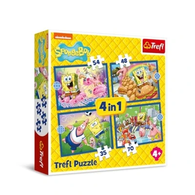 Afbeelding van Trefl SpongeBob, Het Onderwaterleven van SpongeBob 4 in 1 Puzzels, Legpuzzels, 35 tot 70 Stukjes Verschillende Moeilijkheidsgraden, voor Kinderen vanaf jaar