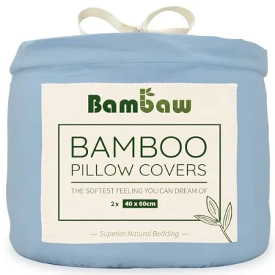 Afbeelding van Bambaw Kussenslopen 40x60 cm (Pack van 2), 100% Bamboe, Hypoallergeen, Zachte en Ademende Kussenslopen, Voor Haar Huid Lichtblauw