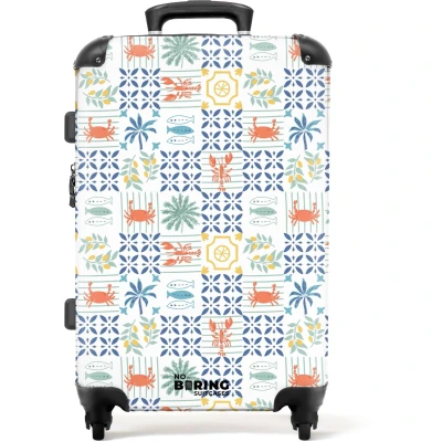 Afbeelding van NoBoringSuitcases.com Grote koffer Zomer tegel patroon kleurrijk Kinderkoffer geschikt voor jongen en meisjes Reiskoffer met 4 wielen Trolley op wieltjes Rolkoffer groot kinderen 72 liter Ruimbagage valies 20kg