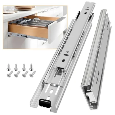 Afbeelding van AOLISHENG Volledig uittrekbare ladegeleiders, 250 mm, railsysteem, kogellagers, duurzaam, 45 kg draagkracht, 1 paar (zilver)