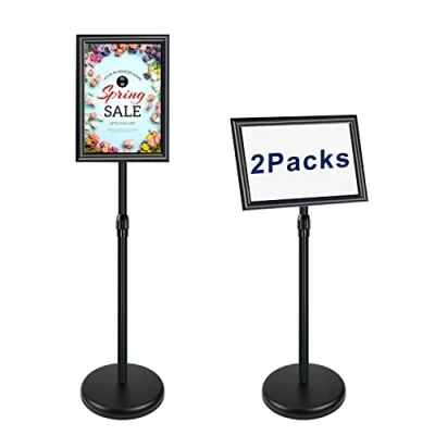 Afbeelding van NewZeal 2 stuks A4 posterstandaard displayhouder Snap Frame Stand Aluminium Sign Houder, Hoek &amp; Hoogte Verstelbaar Telescopisch, voor Bruiloft/Zakelijke Activiteiten Display (zwart)
