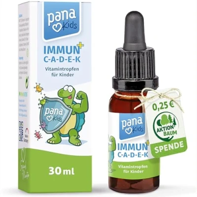 Afbeelding van PanaKids IMMUN+ C A D E K druppels voor kinderen, 30 ml, met vitamine A, C, D3, E, K2 immuunsysteem, botten en cellen, hoge biologische beschikbaarheid, laboratoriumgetest, suikervrij