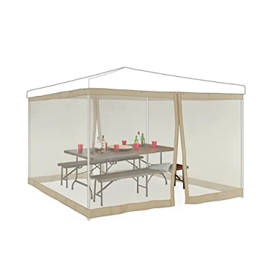 Afbeelding van Relaxdays muggennet partytent, 2 insectengaas zijwanden voor 3x3 m feesttenten, klittenbandsluiting, uitbreidbaar, beige