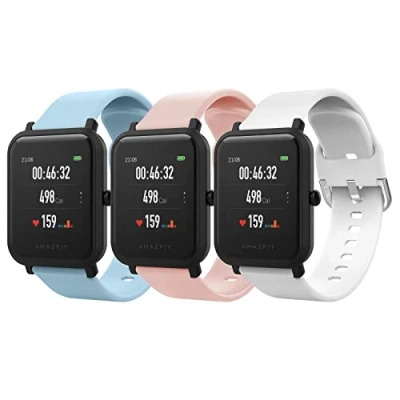 Afbeelding van MoKo 3 Pack Straps Compatible with Amazfit Active/GTS 4/4 Mini/GTS 3/GTS/GTS 2/2 Mini/2e/Bip 3/3 Pro/Bip Lite/Bip S/U/U Pro/GTR 42mm/GTR Mini, 20mm Soft Silicone Replacement Sport Watch Band, LB+P+W