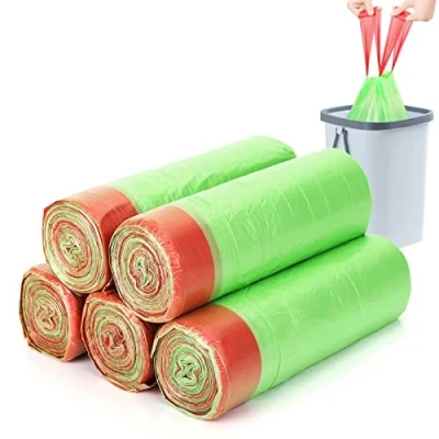 Afbeelding van Bin liners 15L, 100 Count Bamyko Dikke Biologisch Afbreekbare Vuilniszakken met Tie Tape Trekkoord Handvatten, Composteerbare Zakken Fit 10L 15L Voedsel Afval Caddy Pedaal Swing Keuken, Kantoor
