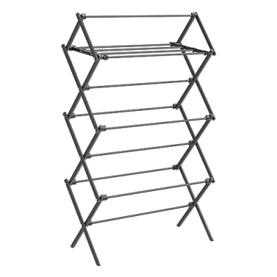 Afbeelding van SONGMICS Opvouwbare kledingdroger, standdroger, compact, ruimtebesparend, stalen frame, 37 x 75 135,1 cm, eenvoudige montage, gebruik binnen en buiten, zwart LLR770B01