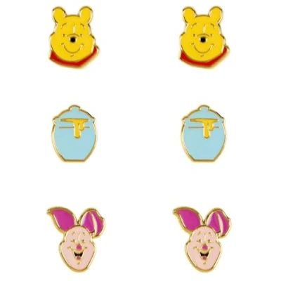 Afbeelding van Disney Winnie The Pooh Geel, Roze &amp; Blauw Trio Oorbel Set SF00469YL, Eén maat, Messing, Geen edelsteen