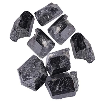 Afbeelding van ruwe zwarte toermalijnstenen, natuurlijke kwartskristal toermalijn minerale helende steen voor het maken van sieraden of woondecoratie