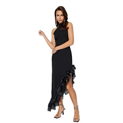 Afbeelding van Trendyol Zwarte Body Sit Gevoerde Flounce Geweven Lange Elegante Avondjurk Tprss23Ae00156