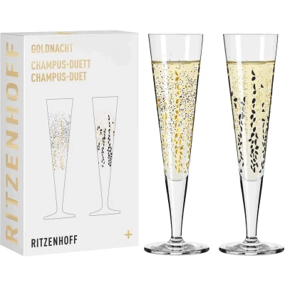 Afbeelding van Ritzenhoff 6031005 champagneglas 200 ml serie Goldnacht Duett 2x designerstuk met echt goud Made in Germany