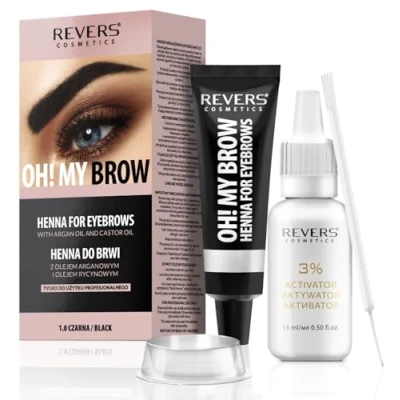 Afbeelding van REVERS COSMETICS Wenkbrauwverf met Arganolie en Ricinusolie (Omega 6, Caroteen, Vitaminen A, E, F), Natuurlijk Resultaat, Houdt Tot 4 Weken, Meer dan 15 Applicaties (Zwart)