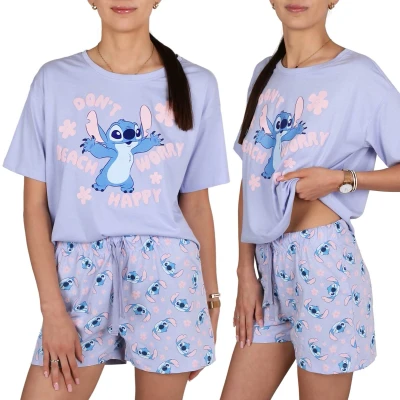 Afbeelding van DISNEY Stitch KATOENEN damespyjama, tweedelig VOOR DE ZOMER met korte mouwen 100% KATOEN