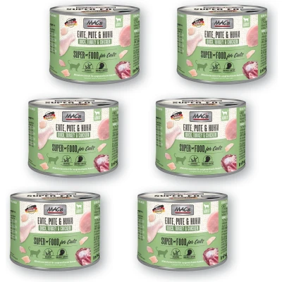 Afbeelding van MAC&#039;s Kattenvoer Natvoer Blik 70% Eend, Kalkoen en Kip 6 x 200g