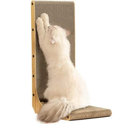 Afbeelding van Kattenkrabplank, 68cm hoge L vormige krabplank voor muur en hoek, kattenkrabber met balspeelgoed binnenkatten