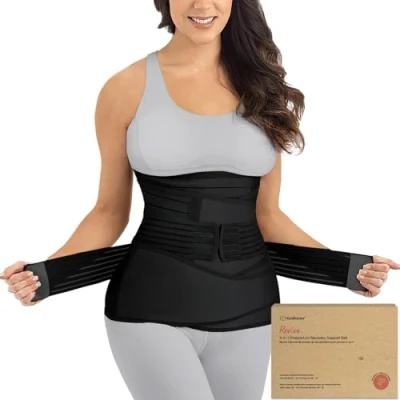 Afbeelding van 3 in 1 postpartum buiksteun herstelwikkel buikband, na de geboorte, afslankgordels, bodyshaper taille shapewear, post operatie zwangerschap buiksteunband (middernacht zwart, XL)