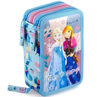 Afbeelding van Clondo Drievoudige Gevulde Etui Voor Meisjes, Frozen Fan, 45 Basisschool Accessoires, Pennenetui 3 Ritsen, Georganiseerde Vakken, Kleurpotloden, Viltstiften, Lijm, Schaar, Elsa