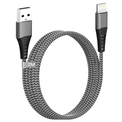 Afbeelding van iPhone kabel 2 meter [MFi gecertificeerd], Lightning oplaadkabel USB nylon oplader voor 14 13 12 11 Pro Max XS XR 8 7 6 iPad