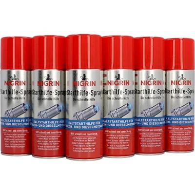 Afbeelding van NIGRIN Starthulpspray, 6 x 200 ml, koude starthulp voor benzine en dieselmotoren, met smeer corrosiewerende additieven