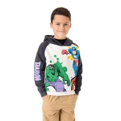 Afbeelding van Marvel Avengers Jongens Sweatshirt met capuchon Tweekleurige hoodie superheldenprint voor kinderen in grijs Film Art Merchandise Cadeau