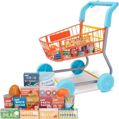 Afbeelding van Casdon Winkelwagen. Kleurrijke speelgoed boodschappentrolley voor kinderen vanaf 3 jaar. Uitgerust met alles wat nodig is een spannende winkeltrip
