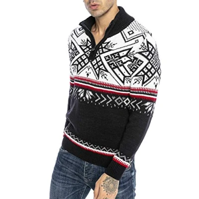 Afbeelding van Redbridge Gebreide trui voor heren, Noorse trui, opstaande kraag, ritssluiting, blauw, L