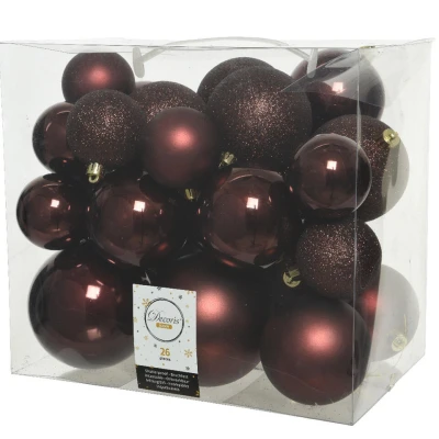 Afbeelding van Decoris Kerstballen 26 stuks kunststof mahonie bruin 6 8 10 cm