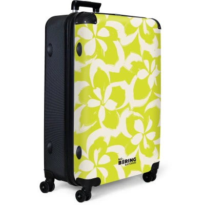 Afbeelding van NoBoringSuitcases.com® Koffer groot Reiskoffer lichtgewicht Geel met witte bloemen Rolkoffer 4 wielen Grote trolley XL 98 liter bagage