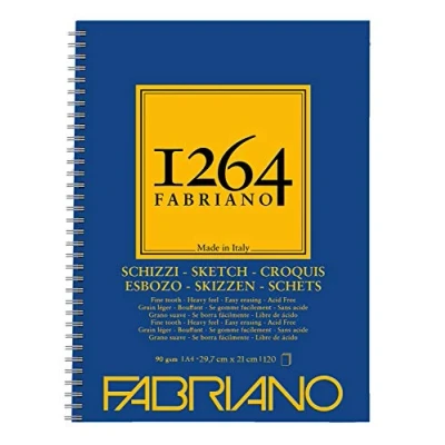 Afbeelding van Honsell 19100635 Fabriano Schizzi schetsblok 1264 met langwerpige spiraal, 90 g/m², DIN A4, 120 vellen schetspapier in ivoorwit, zuurvrij, licht korrelig, voor alle droogtechnieken