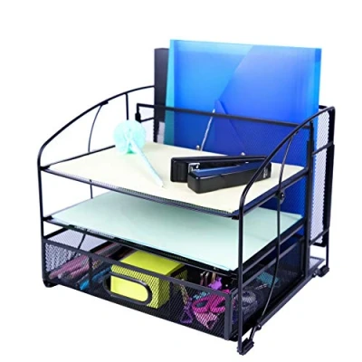 Afbeelding van Exerz Mesh Bureau Organisator Office benodigdheden 3 laden/Desktop File Holder met Schuiflade en Ophangen Bestand Houder/Papier sorteerders/Verticale Rechtopstaande Sectie(Zwart Nieuw)