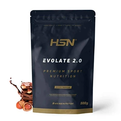 Afbeelding van HSN Evolate 2.0 weiproteïne isolaat, chocoladesmaak, hazelnoten, 500 g = 16 blikjes per verpakking, wei proteïne isolaten CFM + spijsverteringsenzymen, niet GMO, vegetarisch, gluten en sojavrij
