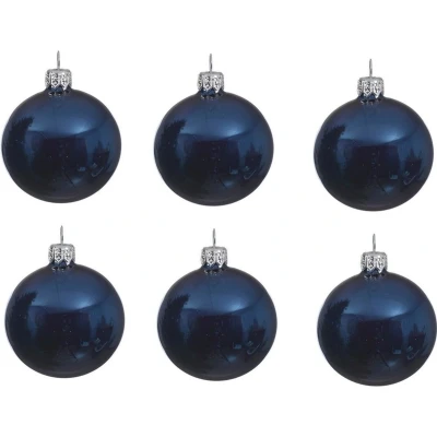Afbeelding van Decoris Kerstballen 6 stuks donkerblauw glans glas 8 cm