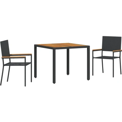 Afbeelding van vidaXL 3 delige Tuin Eetset Zwart Poly Rattan