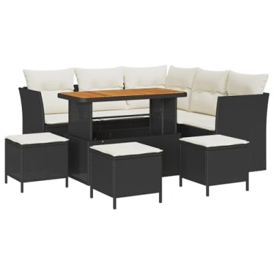 Afbeelding van vidaXL 9 delige Tuin Sofa Set met Kussens Zwart Poly Rattan Acacia