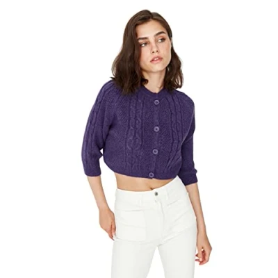 Afbeelding van Trendyol Vrouwen Vrouw Regular Standaard Crew Neck Gebreide Vest Trui, Paars, L, L