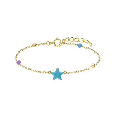 Afbeelding van Lucardi Kinder Zilveren goldplated Armband ster emaille blauw 925 Zilver Goudkleurig 20 cm