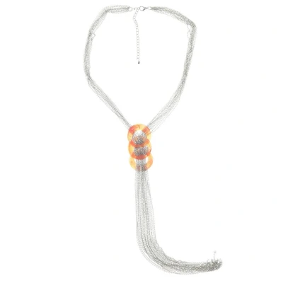 Afbeelding van Behave Ketting zilver kleur met oranje hanger 45 cm