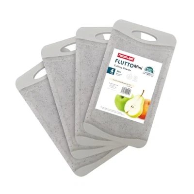 Afbeelding van Antibacteriële ontbijtplankjes van kunststof, 4 delige set, snijplank, antislip, snijplankenset, Microban®, plankjes vaatwasmachinebestendig, keukenplank met sapgoot, BPA vrij