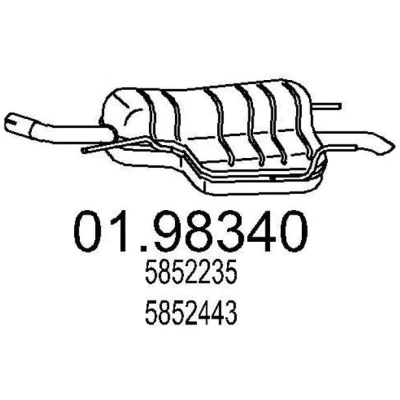 Afbeelding van MTS 01.98340 Einddemper 890mm OPEL: Zafira A (T98) 2.2 DTI 16V, 2.0 16V 2000 2005