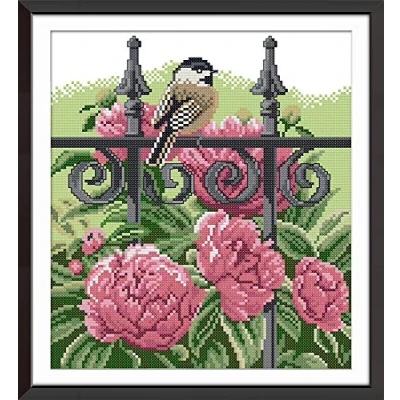 Afbeelding van Kruissteekkits, vogel op het hek, bloemen Awesocrafts Easy Patterns Cross Stitching Borduurpakket levert kerstcadeaus, geteld (vogel, geteld)